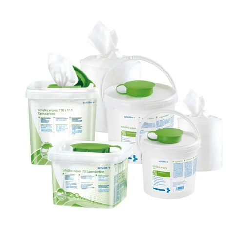 SCHÜLKE & MAYR Desinfektionsmittelspender mit schülke wipes 70 - Trockene Wischtücher für die Reinigung und Desinfektion, einfache Handhabung, flusenfrei und bis zu 28 Tage standfest. Ideal für den Einsatz in Haushalten und gewerblichen Bereichen.