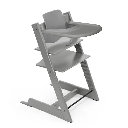 Stokke Tripp Trapp Hochstuhl mit Tray - Storm Grey - Hochstuhl für Kinder von 6-36 Monaten, bietet ergonomische Unterstützung und wächst mit Ihrem Kind mit.