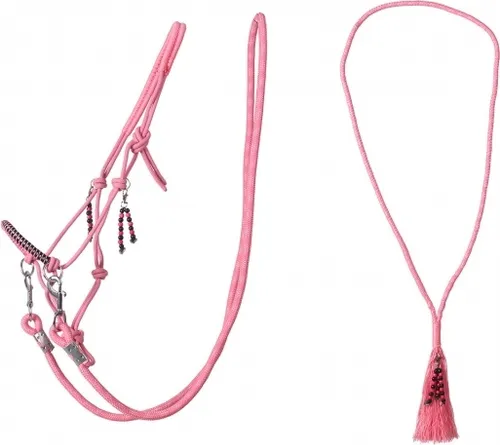 ARBO-INOX Knotenhalfter Zügel Halsring Kombiset QHP - Flamingo Pink für Shetty - Reithalfter Set mit abnehmbaren Zügeln und Halsring in stylischem flamingo pink. Perfekt für Bodenarbeit und gebissloses Reiten, inklusive praktischer Aufbewahrungstasche.