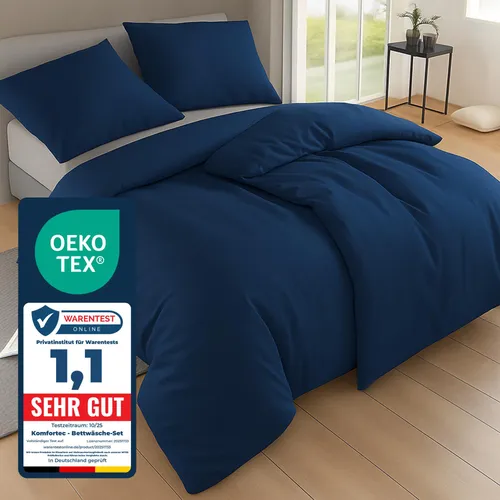 Komfortec Bettwäsche 155x220 4teilig Bettwäsche-Sets 2 Bettbezüge 155x220 cm + 2 Kissenbezüge 80x80 cm, Anthrazit mit Reißverschluss