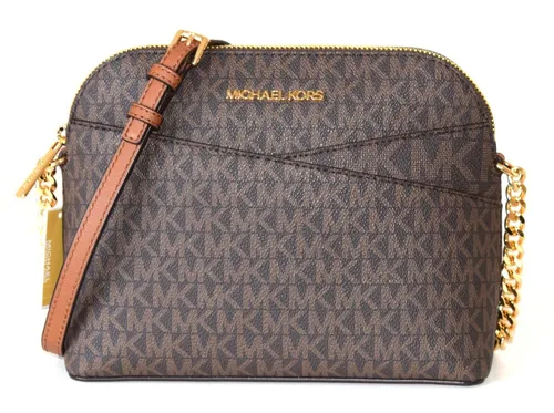Michael Kors JET SET TRAVEL MD DOME Crossbody Tasche - Umhängetasche in elegantem Braun, mit goldfarbenem Reißverschluss und praktischem Fächerdesign, ideal für stilbewusste Damen.