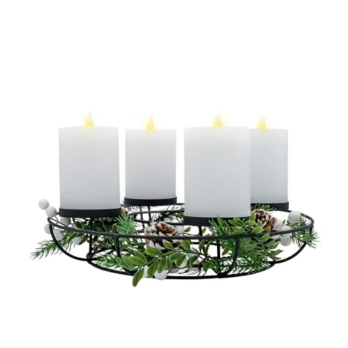 Spetebo Metall Adventskranz mit 4 LED Kerzen - 33 cm - Weihnachten Kränze, zeitloser Metallkranz mit Timer-Funktion und realistischem Flacker-Effekt für eine stimmungsvolle Adventszeit ohne Nadeln.