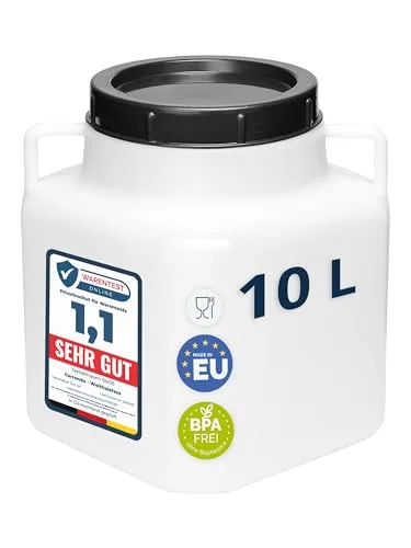 Garronda 10 Liter BPA-freies quadratisches Fass und Futtertonne Weithalsfass Wassertank und Behälter mit Deckel für Sauerkraut sowie Surfass Pökelfass für Fleisch GD-0088, Weiß