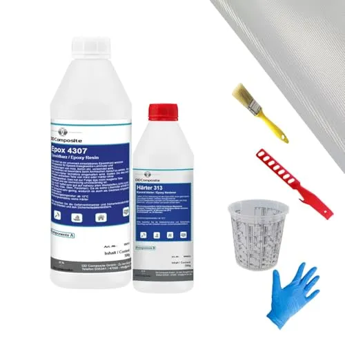 DD Composite Reparatursets Epoxidharz 0.75kg - Epoxidkleber Set für vielseitige Reparaturen im Auto, Boot und Modellbau. Enthält hochwertiges Epoxidharz, Glasfilamentgewebe und praktisches Zubehör für starke und langlebige Ergebnisse.