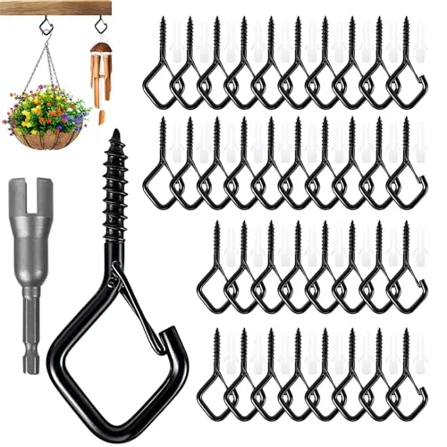 Stück Schraubhaken Edelstahl Schwarz, Haken zum Schrauben mit Sicherung, Hakenschrauben für Hängende Pflanzen, Vogelhäuschen, Windspiele, Hängematten, Markisen, Vielseitig für Innen & Außen 36