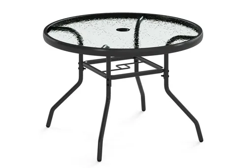 KOMFOTTEU Patio Beistelltisch mit Glasplatte und Schirmloch, runder Gartentisch für Terrasse und Balkon