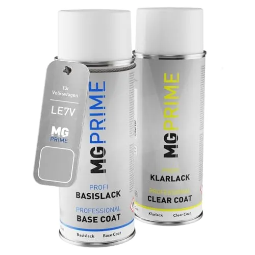 MG PRIME Autolack Sprühdosen Set für Volkswagen VW LE7V / E7V Pewter Metallic/Grey Metallic Basislack Klarlack Spraydose 400ml