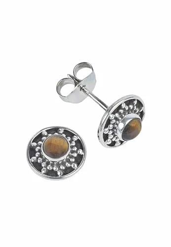 Ohrstecker 925 Silber Tigerauge brauner Stein Edelstein Ohrringe echt Silber Damen Sterling Silber Stecker Geschenk (MOS-107-18)