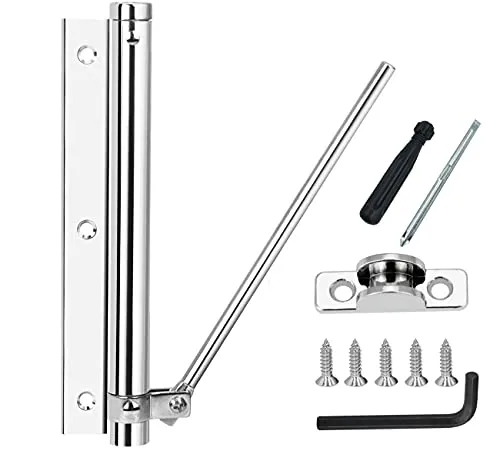 Nuyoah Türschließer Außen Stangentürschließer Türschliesser Innen Edelstahl Einstellbare Türanlehner Leichte Automatischer Federbelastet Max.80kg (Silber)