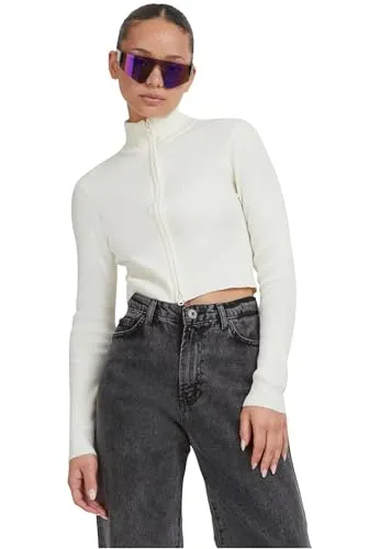 Urban Classics Ladies Cropped Rib Knit Zip Cardigan Sweater - Strickjacke für Damen mit raffiniertem Zweiwege-Reißverschluss und kleinem Stehkragen, ideal für einen modernen Look.