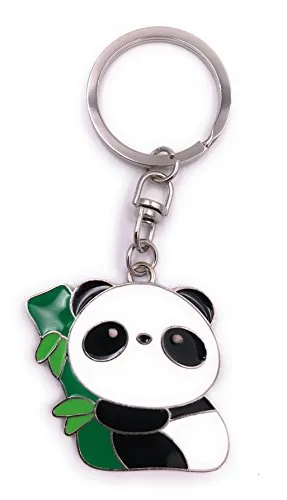 H-Customs Panda Bär mit Bambus Baum Schlüsselanhänger Anhänger Silber aus Metall
