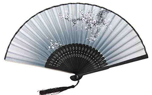 AAF Nommel ® 910, 1 STK. Fächer Holzfächer Handfächer Sommer Stoff weiß grau schwarz