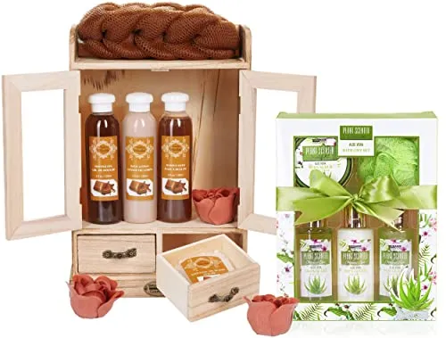 BRUBAKER 2 in 1 Pflegeset Schokolade & Aloe Vera – 15-teiliges Wellness Geschenkset für Damen - Genieße entspannende Momente mit unserem umfangreichen Beauty-Set, das hochwertige Pflegeprodukte in einer stilvollen Holzkiste vereint. Ideal zum Verschenken für jeden Anlass!