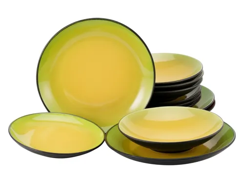 CreaTable 20229 Hot Green Tafelservice 12-tlg - Kombiservices aus hochwertigem Steinzeug mit intensiver grüner Farbgebung, ideal für stilvolle Tischdekorationen und besondere Anlässe.