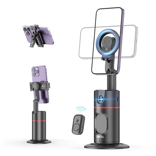 Magnetic Auto Face Tracking Tripod, 360° Rotation Smart Telefonhalter, Keine App erforderlich Gesicht Körper Selfie Stick Gimbal Stabilisator Handyhalterung für Videoaufnahme, Vlog, Live Streaming