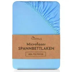 NatureMark Spannbettlaken Mikrofaser Spannbetttuch, Polyester, Gummizug: rundum, viele Größen und Farben Markenware, 180x200cm, Hell blau blau 180 cm x 200 cm