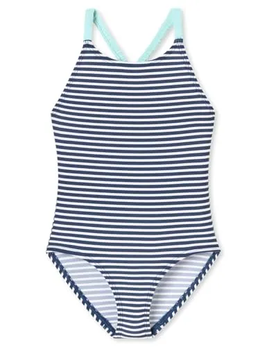 Schiesser Mädchen Aqua Kids Girls-Größe 92 bis 140 Badeanzug, White&Stripes_182733, 140 cm