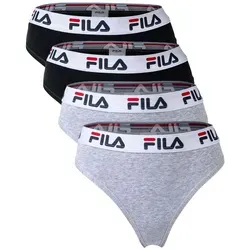 FILA Damen String 4er Pack - Sportliche Unterwäsche mit Logo-Bund - Funktionsunterwäsche - Praktischer 4er Pack mit toller Passform und elastischem Logo-Bund für optimalen Tragekomfort aus angenehmer Baumwoll-Qualität.
