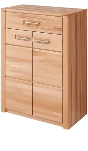 möbelando Schuhkommode >Nature One< 2 Türen, 1 Schublade, Kernbuche Teil-massiv FSC-Zertifiziert - Modernes Flurgarderoben Schuhregal mit viel Stauraum - 74/100 / 40 cm (B/H/T)