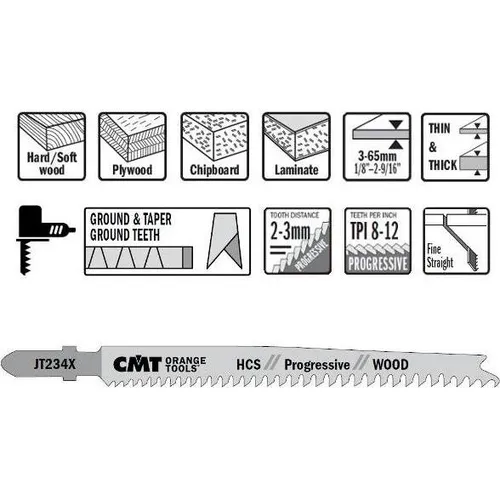 CMT JT234X-5 Stichsägeblätter HCS T-Cut Wood 5 Stück (37219312)