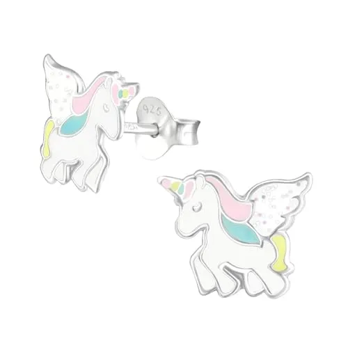 Monkimau Einhorn Kinder Ohrringe | 925 Silber | Mädchen Ohrstecker Schmuck | Hypoallergen & Nickelfrei | Kinderohrringe Geschenkidee