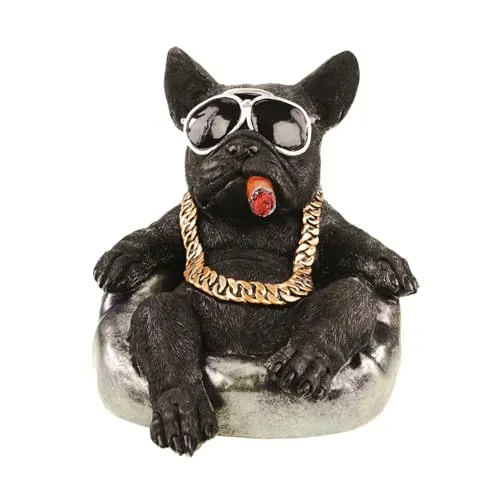 Kremers Schatzkiste Bulldogge Deko Figur - Coole Hundeskulptur mit Sonnenbrille & Zigarre - Einzigartige Bulldogge in handbemalter Polyresin-Ausführung, perfekt für Wohnzimmer oder Büro. Detailreiche Gestaltung und humorvolle Attitude machen sie zum Blickfang. Ideal als Geschenk oder zur Verschönerung Ihres Raumes.