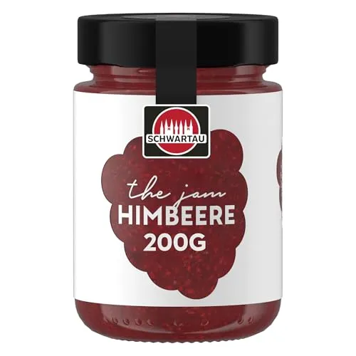 Schwartau The Jam Himbeere | Premium Konfitüre mit 60% Fruchtanteil | Zuckerreduzierter, fruchtiger Frühstücksaufstrich aus besten Himbeeren für Gebäck, Croissants, Desserts und Brunch-Momente | 220 g