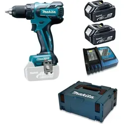 Makita DDF 459 RTJ Akku Bohrschrauber 18 V - Akkuschrauber mit 2x 5,0 Ah Akkus und Ladegerät im praktischen Makpac, ideal für kraftvolle Anwendungen und schnelle Arbeitsergebnisse.