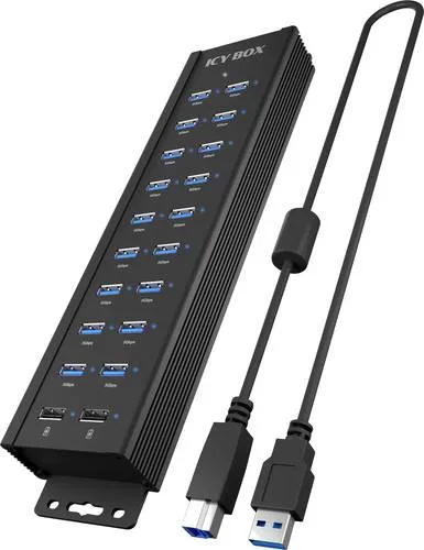 IB-HUB1720-U3 18+2 Port USB Hub - USB-Hub mit 18x USB-A Datenports und 2x USB Ladeports, unterstützt USB 3.2 Gen 1 für schnelle Datenübertragung und hat ein leistungsstarkes 96W Netzteil.