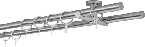 Gardinenstange 20mm Match 2-lauf Edelstahl-Optik 100cm - Hochwertige Gardinenstange von ONDECO in Edelstahl-Optik. Wählen Sie Ihre Wunschlänge zwischen 100 cm und 400 cm. Ideal für stilvolle Fensterdekoration und einfache Montage.