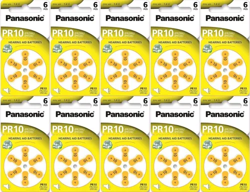 60x Panasonic Worldwide PR10 Hörgerätebatterien PR230L PR536 1,4V
