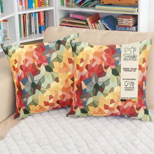 Selfitex 2er Set Bunte Couchkissen 50x50 cm - Kissen für Wohnzimmer, kuschelweich und dekorativ, sorgen für optimalen Komfort und ein einladendes Ambiente.