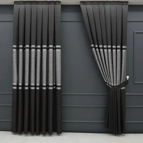 Hochwertige Türkische Gardine Schwarz-Grau 2er Set in schwarz von Gardinen by Justyna