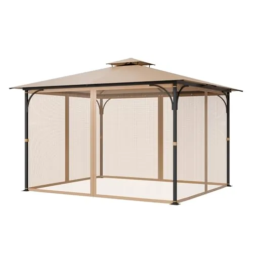 VEVOR Moskitonetz für Pavillon - Fliegengitter mit robustem Design für effektiven Mückenschutz. Ideal für verschiedene Pavillonformen und leicht zu reinigen. Maße: 275x340 cm, Farbe: Khaki.