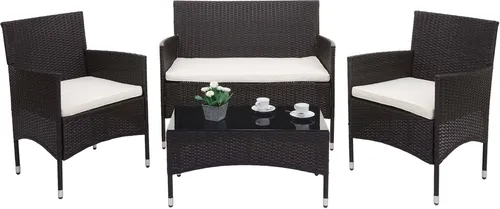 Poly-Rattan Garnitur MCW-F55, Balkon- und Garten Lounge Set - Gartenmöbel-Set für bis zu 4 Personen, inklusive komfortabler Sitzpolster und wetterbeständigem Material für langanhaltende Freude im Freien.