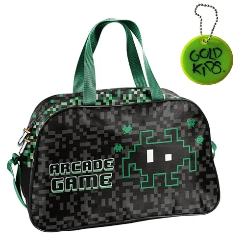 Goldkids Sporttasche für Kinder - Arcade Game Motiv, 40 cm - Klassische Sporttaschen mit inspirierendem Design für kleine Sportler. Verstärkter Boden und verstellbarer Schultergurt bieten Stabilität und Bewegungsfreiheit für Training und Wettkämpfe.