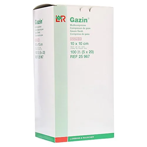 Gazin Kompressen 10x10cm 12fach steril - 100 Stück - Erste-Hilfe-Heftpflaster & Verbandsmaterial, hochabsorbierende und sterilisierte Kompressen für optimale Wundversorgung.