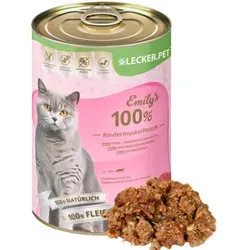 g Lecker.Pet® Emily's 100 % Rindermuskelfleisch Katzenfutter - Katzenfutter aus 100% Rindermuskelfleisch, getreidefrei und ideal für sensible Mägen. Liefert wertvolle Proteine und essentielle Mineralien für die Vitalität Ihrer Katze.