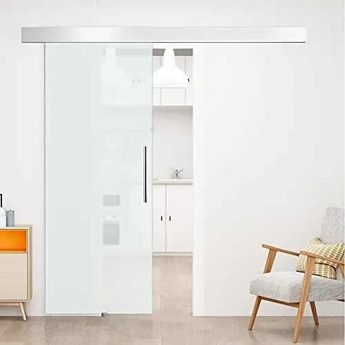 HOMCOM Glasschiebetür Schiebetür Tür Zimmertür mit Griffstange einseitig satiniert 90 x 205 cm