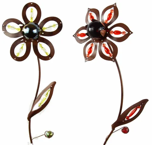 Posiwio Gartenstecker Bezauberndes 2er Set Blume rot/grün - Dekostecker für den Garten, farbenfrohe Blüten mit glitzernder Glaskugel, ideal zur Verschönerung von Beeten und Pflanzkübeln, bringt Freude das ganze Jahr über.