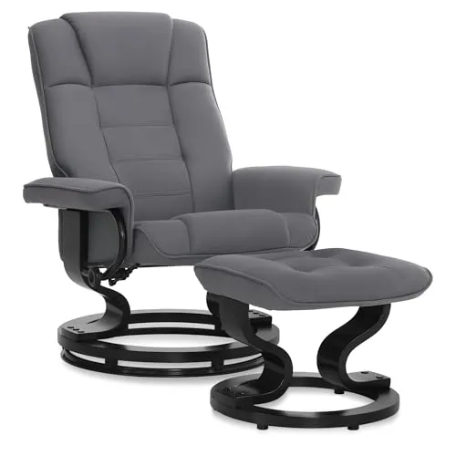 MCombo TV-Sessel M Relaxsessel mit Hocker - Grau-Mikrofaser - Fernsehsessel mit Relaxfunktion und Hocker, komfortabler Komfortschaum für entspanntes Sitzen, ideal für Ihr Wohnzimmer.