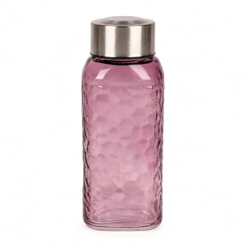 Vintage Glasflasche 300 ml auslaufsicher, kleine Wasserflasche mit Edelstahl-Deckel, Trinkflasche Glas für Smoothies, Shots, Saft & Meal Prep, gefärbtes Glas mit Diamantstruktur, Pastelltöne, Lila