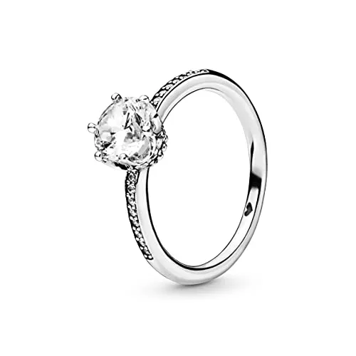 PANDORA Damen-Solitär Freundschaftsring 925 Sterling Silber - Ringgröße 52 - Ringe für Damen, funkelnder Solitär-Ring mit klarem Cubic Zirkonia, ideal für königliche Looks und besondere Geschenke.
