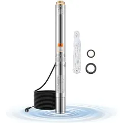 VEVOR 1100W Tiefbrunnenpumpe - Edelstahl Tauchpumpe mit 75m Förderhöhe - Wasserpumpen, leistungsstarke 1100W Pumpe mit max. Förderhöhe von 75m und 100L/min Durchfluss für effiziente Wasserförderung.