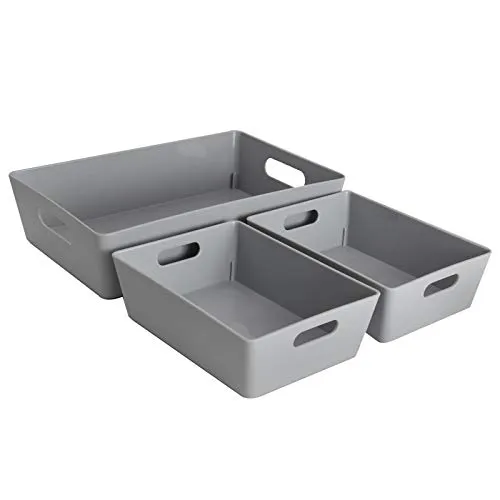 3x Organizerbox 1x 2 Liter DINA5-2x 770 ml - GRAU - Ordnungssystem Polypropylen Aufbewahrung Bad Korb Ordnungsboxen Schublade Schrank Schreibtisch Kiste Schubladenorganizer robust Hobby Kiste