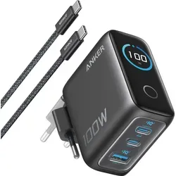 Anker Ladegerät 100 W mit 3 USB-Ports – Schwarz B121BGZ1 - Schnelles Laden für bis zu 3 Geräte gleichzeitig mit dem Anker Ladegerät 100 W. Ideal für Smartphones, Kopfhörer und Smartwatches. Kompakt und mit praktischem HD-Display für Ladestatus und Temperatur.