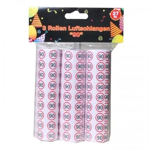 Udo Schmidt 10711 - Luftschlangen 90 rot schwarz weiß, 3 Rollen- zum 90. Geburtstag