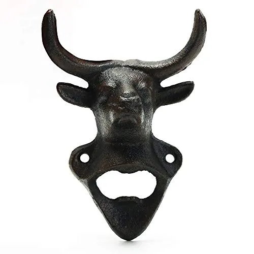Sungmor Flaschenöffner aus Gusseisen, robuster Wand-Bierflaschenöffner, Bullenkopf-Flaschenöffner – Vintage-Bierflaschenöffner im rustikalen Stil