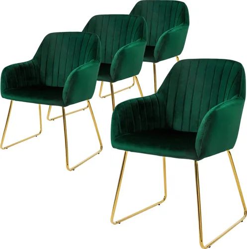 ML-DESIGN Esszimmerstuhl mit Rücken- und Armlehnen, Samtbezug - Stuhl für das Esszimmer, ergonomisch mit grünem Samtbezug und goldenem Metallgestell, ideal für stilvolle Wohnzimmergestaltung.