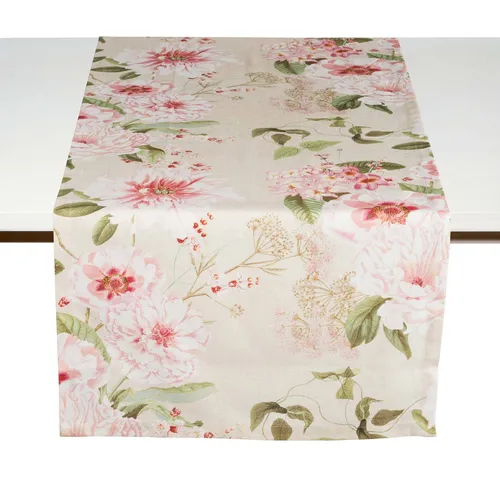 Tischläufer PEONIES - Beige, 150x50 cm aus 100% Baumwolle - Tischläufer aus 100% Baumwolle, waschbar bis 40°, ideal für stilvolle Tischdekoration und pflegeleicht.